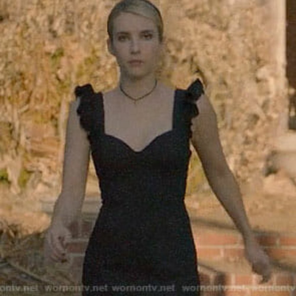 BCBG Black bandage Ruffle Strap Dress/ As Seen on Madison Montgomery AHS